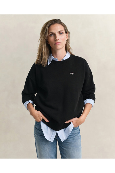 Gant Kadın Siyah Relaxed Fit Bisiklet Yaka Sweatshirt