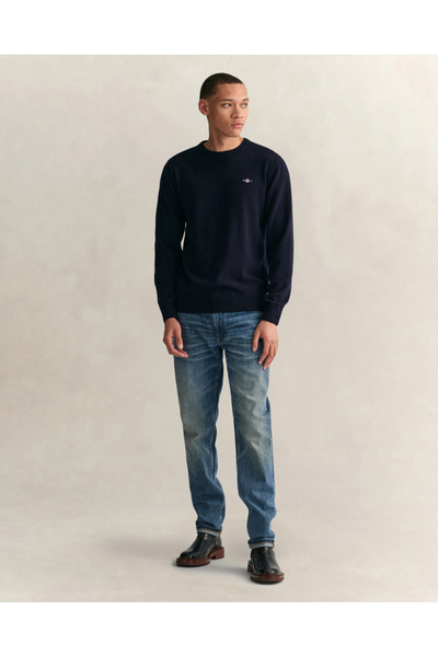 Gant Erkek Lacivert Regular Fit Bisiklet Yaka Yün Kazak