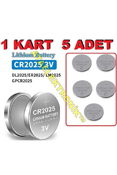 ATAELEKTRONİK 1 Kart 5 Adet Cr2025 Lithıum Para Pil 3v Cr 2025 Düğme Para Pil...