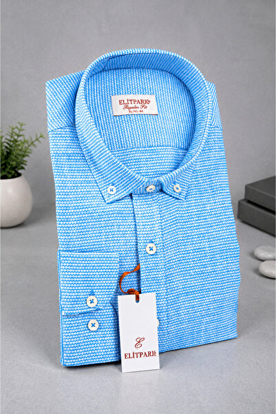 elitpark 100% Cotton Blue Men's Shirt