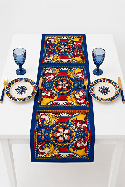 naya home 40x140cm Dokuma Leke Tutmaz Baskılı Tay Tüyü Kumaş Masa Örtüsü Deko...