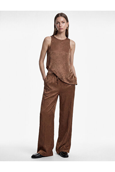 Koton Beli Lace-Up High Waist Wide Leg Satin Trousers