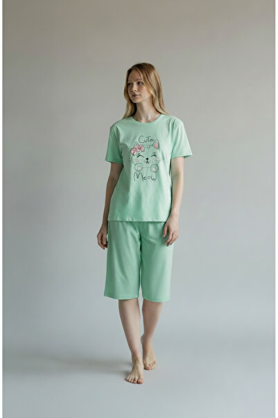 TEKSTİL ÜRETİCİSİ Kadın Desenli Şortlu Pijama Takımı