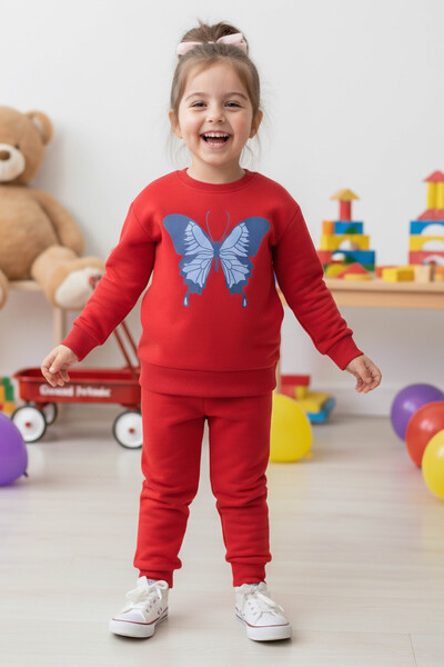 TOFİSA Set cu două piese pentru fete, cu imprimeu fluturi roșii - 28289-RED