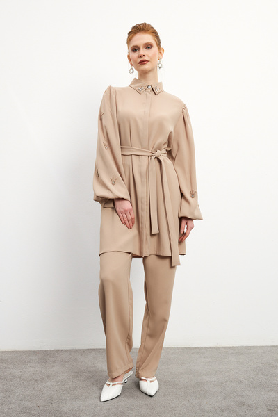 VAVİNOR Leora Tunic Trouser Set - Beige