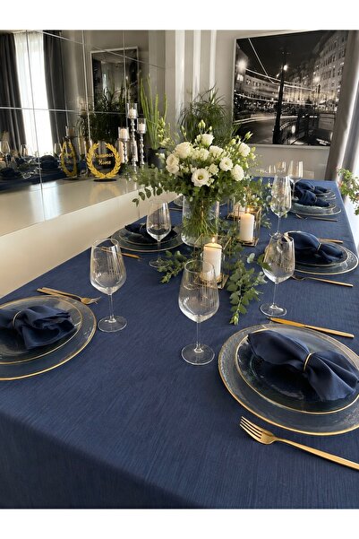 Decamor home Royal Lacivert Masa Örtüsü (PEÇETE DAHİL DEĞİL )