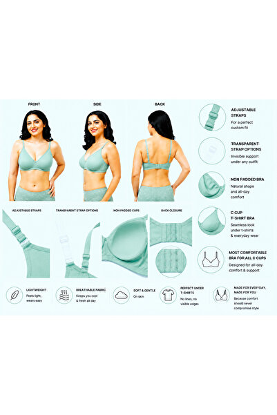 RAJNI Women's Bra C Cup Soft PolyCotton Non-Padded Anti-Sag Seamless Double L...