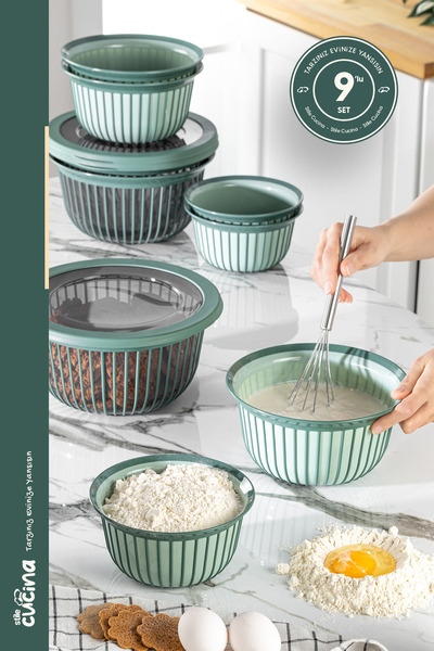 Stile Cucina Linea 9 Parça Avantajlı Çeyiz Seti 3x(3 Lt Kapaklı Kase)- 3x( 2 ...