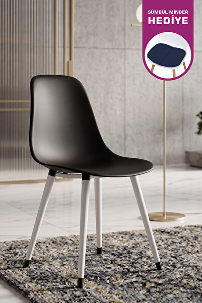 VİLİNZE Eames Beyaz Ahşap Ayak Plastik Siyah Sandalye