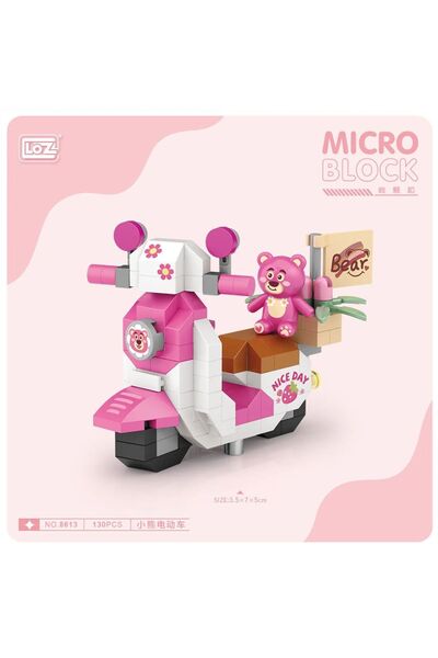 Loz Pembe Ayıcıklı Motor 130 Parça Block Oyuncak-Mini Poşet LZ8613