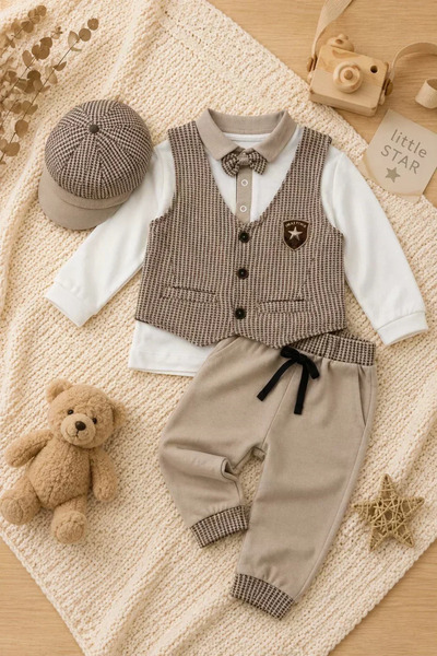 imajbebe 4-Piece Baby Boy Suit with Bow Tie Vest