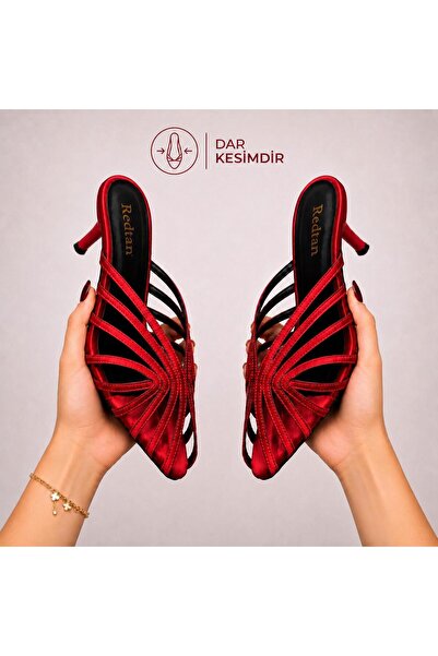 redtan Women's Red Caged Short Thin Heeled Slippers Modern Stylish Open Toe E...