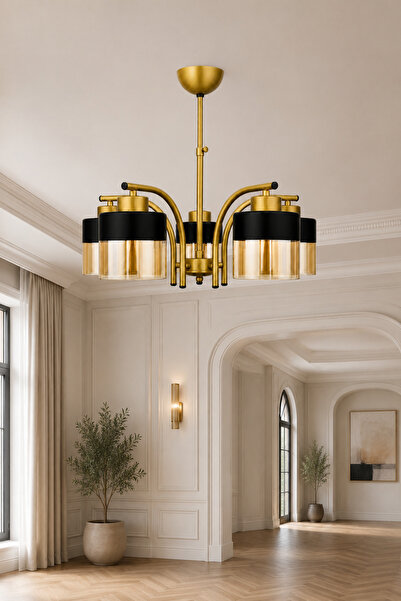 ESSLİGHT Defne 5’li Eskitme Bal Camlı Modern Salon Mutfak Yatak Odası Avizesi