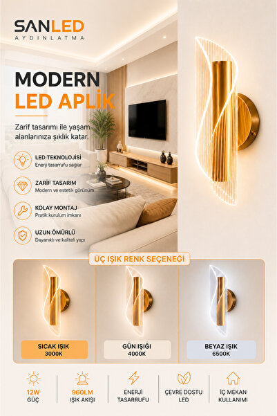 ŞANLED Decorative 20W Indoor Bronze Case 3 Color Light Modern Wall Sconce Ele...