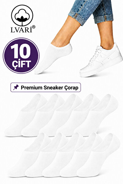 Lvari 10 Çift Unisex Pamuklu Beyaz Görünmez Sneaker Patik Çorap Nem Emici Gün...