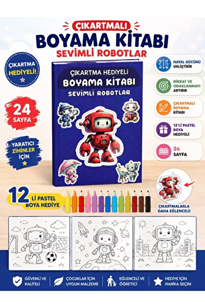 Pembe Yayınevi Çıkartmalı Boyama Kitabı Seti - Robot Boyama Kitabı