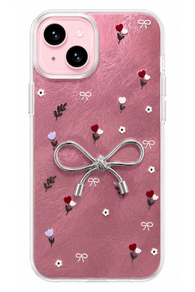 HyperAge iPhone 13 / 14 Case with Marbling Effect, 3D Bow and Floral Pattern,...