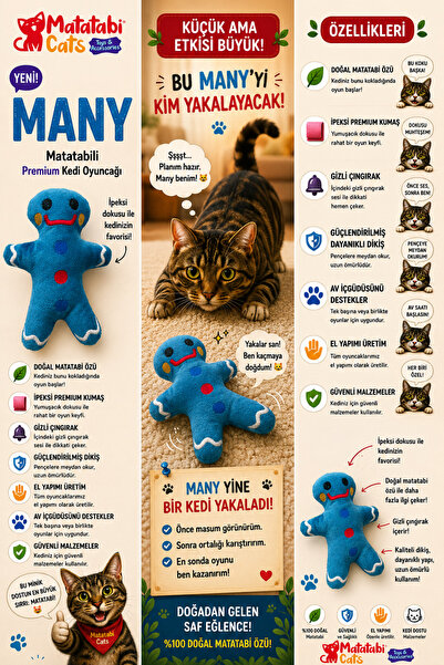 MATATABİ CATS MANY  matatabi içerikli,sesli,kumaş kedi oyuncağı(kedi nanesi/o...