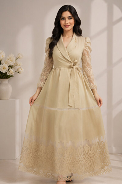 FIRST STYLE فستان طويل راقي تصميم لف وياقة جاكيت