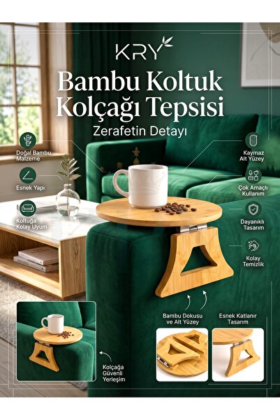 KRY Bambu Koltuk Kenarı Sehpası – Yan Kolçak İçin Pratik & Şık Tasarım