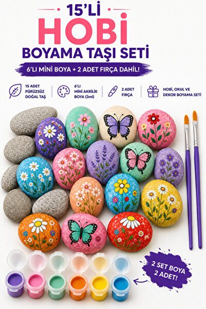 Yapısan 15li hobi boyama taşları boya fırça seti