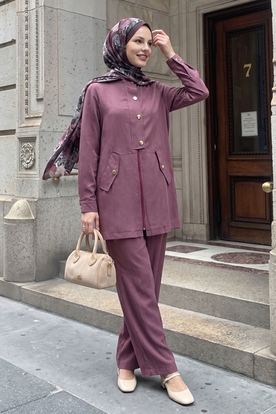 InStyle Buttoned Detail Jacketed Plum Suit