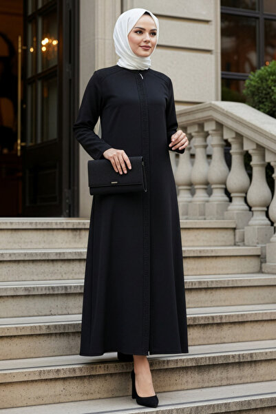 N.S NEVA STYLE Zippered Black Hijab Robe 45312S