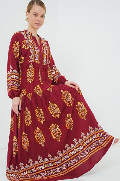 Hiccup Bdart Buttoned V-Neck Patterned Maxi Dress
