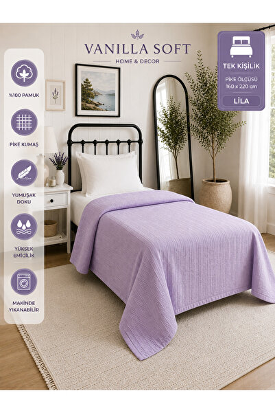 vanillasoft Vanilla Soft Single 100% Cotton Lilac Pique Bedspread 160 X 220 B...