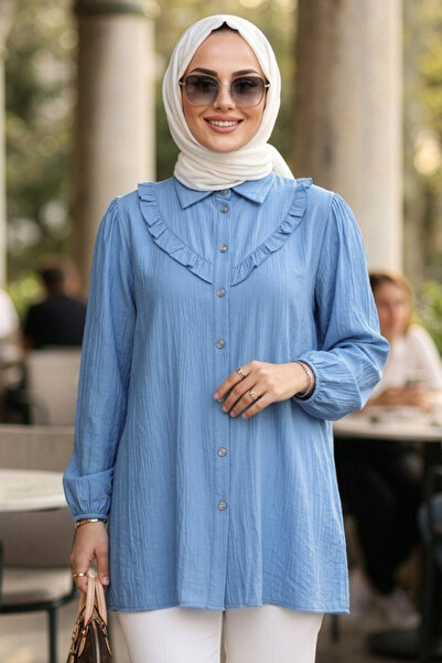 N.S NEVA STYLE تونيك إسلامي أزرق بأزرار 10693M