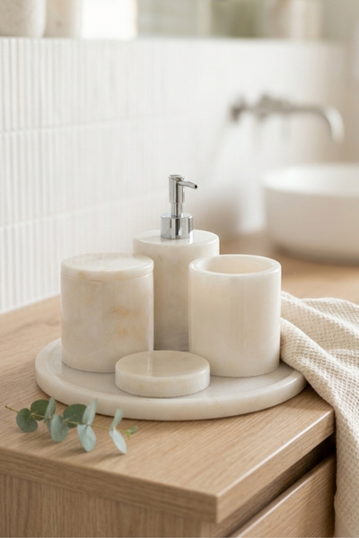 Ellia Soft Celeste 5 Parça Doğal Taş, Mermer Banyo Seti