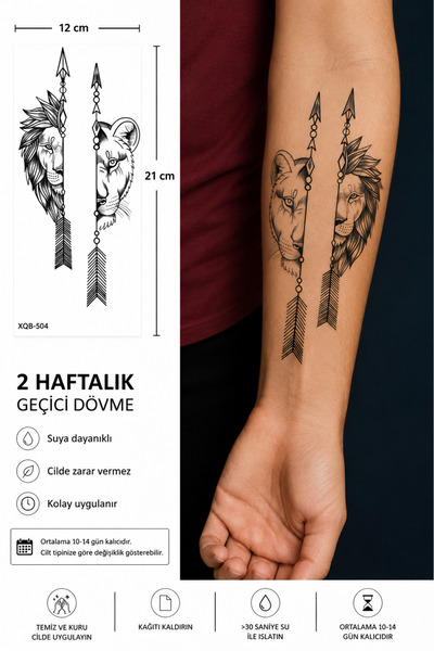 medink tattoo Gerçekçi Çift Aslan Model Geçici Kol Bacak Geçici Sticker Yapış...