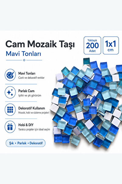 Vox Art Cam Mozaik Taşı 1*1cm 200 Adet Karışık Renkler (Mavi)