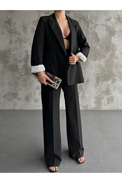 MYGİYİMİSTANBUL BLAZER CEKET VE GENİŞ PAÇA PANTOLON TAKIM