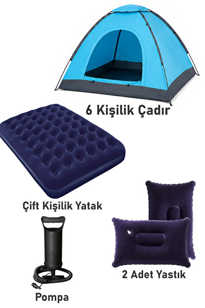 Black Island 6 Kişilik Kamp Çadırı + Çift Kişilik Yatak + Yastık Seti