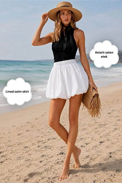 GIA - ART Women's Luna Bubble Lined Satin Balloon Mini Skirt White - Elastic ...