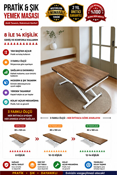 SEHPAM AKILLI Yan Baştan Açılır Akıllı Yemek Masası Oval Mdf Tabla Alt Mekani...