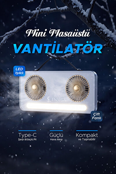 EN SİGA LED Işıklı Çift Fanlı Mini Masaüstü Vantilatör 1200mAh Şarjlı Taşınab...