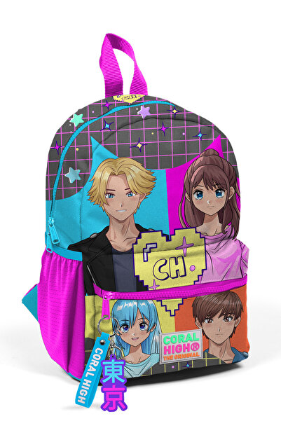 Coral High Minik Yuva Sırt Çantası Gri Mavi Pembe Anime Desenli Iki Bölmeli 2...