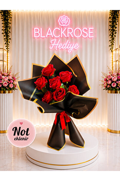 blackrosehediye 7'li Kırmızı Gül Buketi | Uzun Saplı Solmayan Yapay Gül Buket...