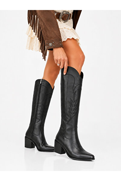 POTEEN Ptn Lotus Women's Western Cowboy Zipper Detail Embroidered Heeled Boot...