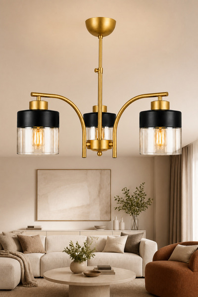 ESSLİGHT Defne 3’lü Eskitme Bal Camlı Modern Salon Mutfak Yatak Odası Avizesi