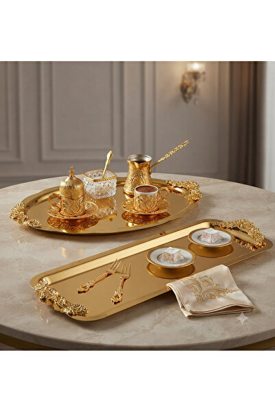 Elzemm store GOLD KAPLAMA OVAL VE DİKDÖRTGEN KULPLU MODEL SERVİS VE SUNUM TEP...