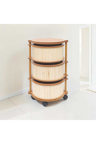 ARBOR EV BAMBU SEBZELİK VE ORGANİZER 3 KATLI YUVBARLAK AKÇA