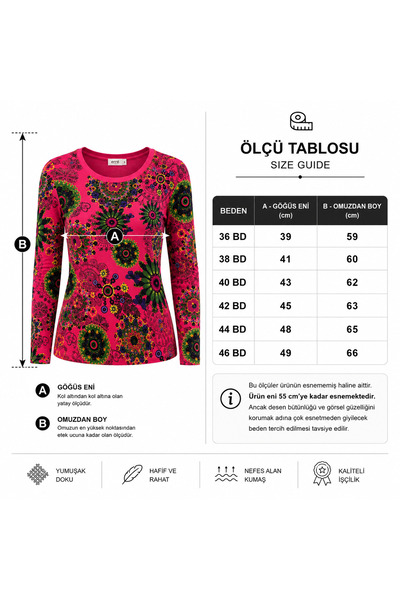 ERLINE BLUZĂ DE DAMĂ CU MÂNECĂ LUNGĂ, ULTRA ELASTICĂ, CU MODEL