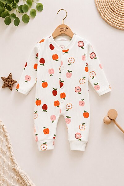 dinamik çocuk Newborn Baby Apple Printed Corduroy Snap-On Baby Romper 100% Co...