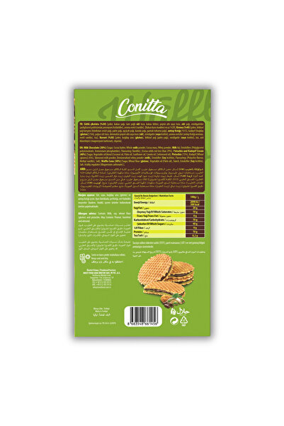 CONİTTA Waffle Crisps Antep Fıstıklı Sütlü Çikolatalı Gofret 100 Gr. (1 Paket)