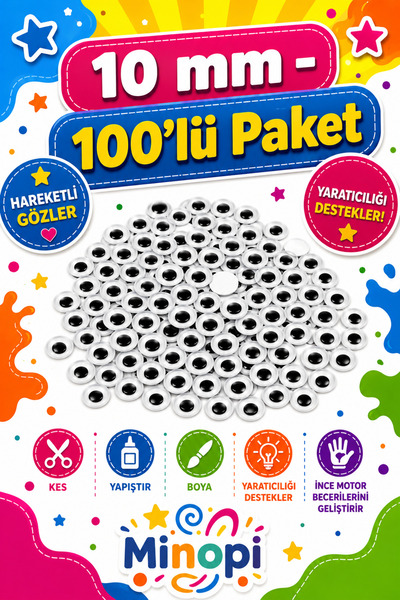 Minopi Oynar Göz Siyah 10 mm 100'lü Paket Oynayan Göz Hobi Tasarım Anasınıfı ...