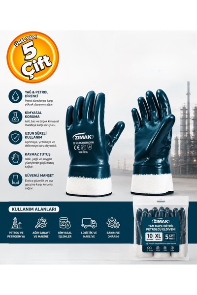 zimak EL-109 Nitril Petrolcü Tip İş Eldiveni 10 Numara (5 Çift)
