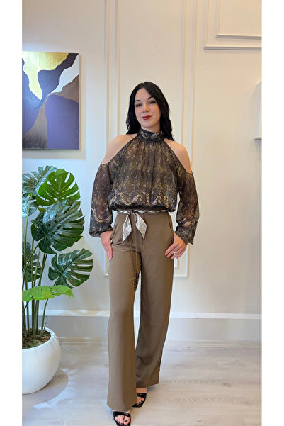 SHIN Butik SHIN Omuz Dekolteli Şal Desen Bluz